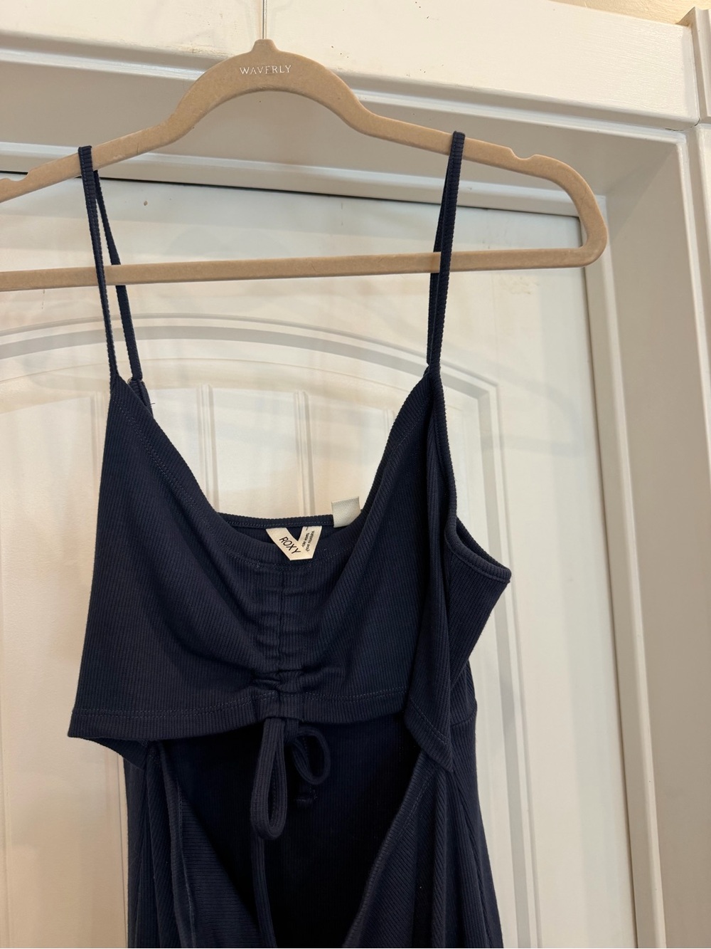Roxy Navy Ribbed Spaghetti Strap Dress with Front Tie - Picture 5 of 5